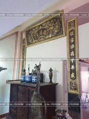 Đại Tự Hoành Phi Câu Đối Đồng vàng Kích Thước Đại Tự 176*68 - Câu Đối 176*28  Giả Cổ