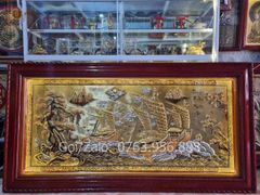 Tranh Thuận Buồm Xuôi Gió Kích Thước 170 x90  Đồng Vàng/Đỏ Xước Dát  - Khung Sồi Trơn