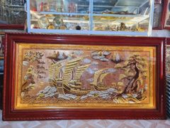 Tranh Thuận Buồm Xuôi Gió Kích Thước 230x 120  Đồng Vàng/Đỏ Xước Dát  - Khung Sồi Trơn