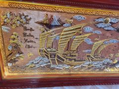 Tranh Thuận Buồm Xuôi Gió Kích Thước 230x 120  Đồng Vàng/Đỏ Xước Dát  - Khung Sồi Trơn