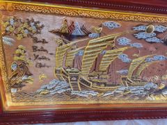 Tranh Thuận Buồm Xuôi Gió Kích Thước 170 x90  Đồng Vàng/Đỏ Xước Dát  - Khung Sồi Trơn