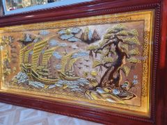 Tranh Thuận Buồm Xuôi Gió Kích Thước 230x 120  Đồng Vàng/Đỏ Xước Dát  - Khung Sồi Trơn