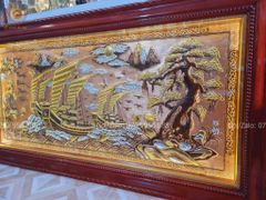 Tranh Thuận Buồm Xuôi Gió Kích Thước 170 x90  Đồng Vàng/Đỏ Xước Dát  - Khung Sồi Trơn
