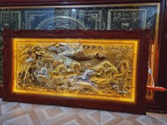 Tranh Mã Đáo Thành Công  Kích Thước 170 x90  Đồng Vàng Xước Dát Vàng   - Khung Sồi Đục Hoa Tây