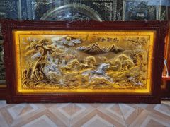 Tranh Mã Đáo Thành Công  Kích Thước 170 x90  Đồng Vàng Xước Dát Vàng   - Khung Sồi Đục Hoa Tây