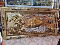Tranh Thuận Buồm Xuôi Gió Kích Thước 230 x120  Đồng Vàng Dát Vàng - Khung Đồng
