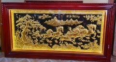 Tranh Mã Đáo Thành Công  Kích Thước 170 x90  Đồng Đỏ Nền Đen Dát  - Khung Sồi Trơn