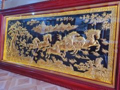 Tranh Mã Đáo Thành Công  Kích Thước 170 x90  Đồng Đỏ Nền Đen Dát  - Khung Sồi Trơn