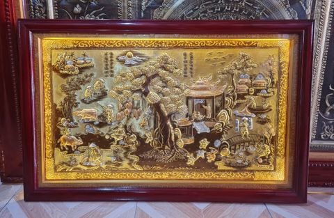 Tranh Đồng Quê  Kích Thước 110 x 70 - Đồng Vàng Dát Vàng - Khung Gỗ Sồi Nga