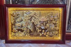 Tranh Đồng Quê  Kích Thước 110 x 70 - Đồng Vàng Dát Vàng - Khung Gỗ Sồi Nga