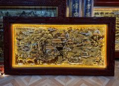 Tranh Cội Nguồn Quê Hương  Kích Thước 230 x  120 - Đồng Vàng Dát Vàng - Khung Gỗ Sồi Nga, Đục Trơn