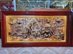 Tranh Cội Nguồn Quê Hương  Kích Thước 170 x 90 - Đồng Đỏ Dát Vàng - Khung Gỗ Sồi Nga, Đục Trơn