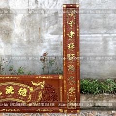 Bộ Hoành Phi Câu Đối Gỗ Hương Đỏ Đức Lưu Quang Tích Mai Điểu Dát Vàng Hoành Phi 127*50*4 - Câu Đối 127*26*4
