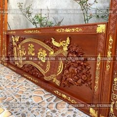 Bộ Hoành Phi Câu Đối Gỗ Hương Đỏ Đức Lưu Quang Tích Mai Điểu Dát Vàng Hoành Phi 127*50*4 - Câu Đối 127*26*4
