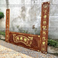 Bộ Hoành Phi Câu Đối Gỗ Hương Đỏ Đức Lưu Quang Tích Mai Điểu Dát Vàng Hoành Phi 127*50*4 - Câu Đối 127*26*4