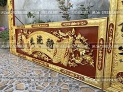 Bộ Hoành Phi Câu Đối Gỗ Hương Đỏ Đức Lưu Quang Sơn Son Thếp Vàng Hoành Phi 155*61*4 - Câu Đối 155*28*4