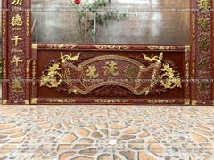 Bộ Hoành Phi Câu Đối Gỗ Hương Đỏ Đức Lưu Quang Giả Cổ Dát Vàng Hoành Phi 155*61*4 - Câu Đối 155*28*4