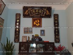 Bộ Hoành Phi Câu Đối Gỗ Hương Đỏ Đức Lưu Quang Giả Cổ Dát Vàng Hoành Phi 197*68*4 - Câu Đối 197*28*4