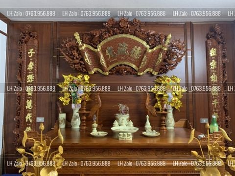 Cuốn Thư Câu Đối Gỗ Hương Đá Đục Song Long Kích Thước Cuốn Thư 197*87*4 - Câu Đối 197*28*4