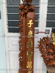 Cuốn Thư Câu Đối Gỗ Gụ Song Long Kích Thước Cuốn Thư 175*81*4 - Câu Đối 175*28*4
