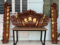 Cuốn Thư Câu Đối Gỗ Gụ Song Long Kích Thước Cuốn Thư 197*87*4 - Câu Đối 197*28*4