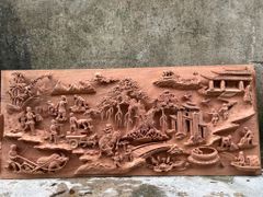 Tranh Gỗ Đồng Quê - Gỗ Hương Đá  - Khung Hoa Văn - Đục Tay- Dày 6cm