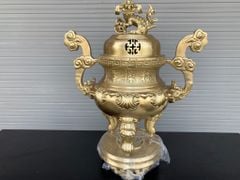 Đỉnh Đồng Ngũ Sự Bằng Đồng Vàng Hoa Sòi Cao 60 Cm