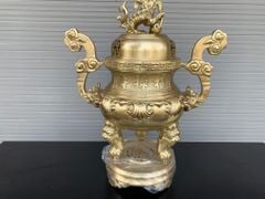 Đỉnh Đồng Ngũ Sự Bằng Đồng Vàng Hoa Sòi Cao 60 Cm