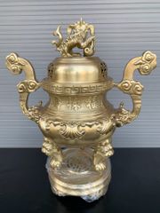 Đỉnh Đồng Ngũ Sự Bằng Đồng Vàng Hoa Sòi Cao 60 Cm