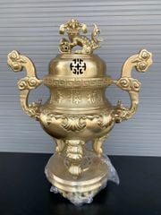 Đỉnh Đồng Ngũ Sự Bằng Đồng Vàng Hoa Sòi Cao 60 Cm