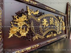 Bộ Hoành Phi Câu Đối Gỗ Hương Đỏ Đức Lưu Quang Giả Cổ Dát Vàng Hoành Phi 197*68*4 - Câu Đối 197*28*4