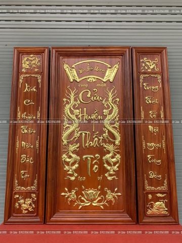 Tranh Thờ Cửu Huyền Thất Tổ Gỗ Hương Đỏ Kích Thước 127*115 Cm