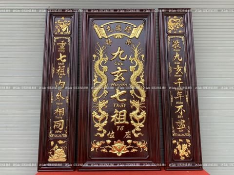 Tranh Thờ Cửu Huyền Thất Tổ Gỗ Hương Đỏ Màu Giả Cổ Kích Thước 127*115 Cm