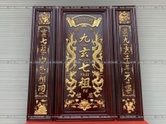 Tranh Thờ Cửu Huyền Thất Tổ Gỗ Hương Đỏ Màu Giả Cổ Kích Thước 127*115 Cm