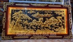 Tranh Mã Đáo Thành Công Kích Thước 170 x90  Đồng Vàng  Nền Đen Dát Vàng - Khung Sồi Đục Hoa Văn Dát Vàng Khung