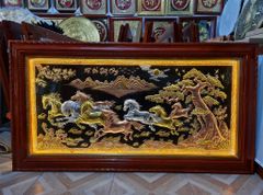 Tranh Mã Đáo Thành Công  Kích Thước 170 x90  Đồng Đỏ Nền Đen Dát  - Khung Sồi Trơn