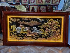Tranh Mã Đáo Thành Công  Kích Thước 170 x90  Đồng Đỏ Nền Đen Dát  - Khung Sồi Trơn