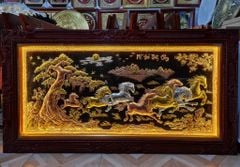 Tranh Mã Đáo Thành Công  Kích Thước 170 x90  Đồng Đỏ Nền Đen Dát  - Khung Sồi Đục Hoa Tây