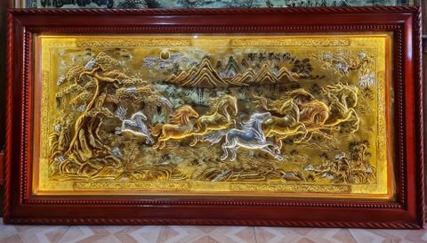 Tranh Mã Đáo Thành Công  Kích Thước 170 x90  Đồng Vàng Xước Dát Vàng   - Khung Sồi Đục Trơn
