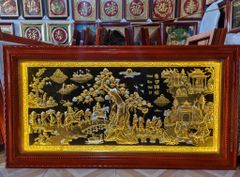 Tranh Vinh Quy Bái Tổ  Kích Thước 170 x 90 Đồng Vàng Nền Đen Dát Vàng - Khung Sồi Đục Trơn