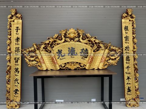Cuốn Thư Câu Đối Gỗ Sơn Son Thếp Vàng Kích Thước Cuốn Thư 197*87*4 - Câu Đối 197*28*4