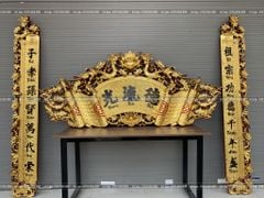 Cuốn Thư Câu Đối Gỗ Sơn Son Thếp Vàng Kích Thước Cuốn Thư 197*87*4 - Câu Đối 197*28*4