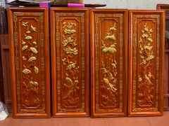 Tranh Gỗ Tứ Quý - Gỗ Hương Đỏ  - Kích Thước 107*37*3