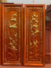 Tranh Gỗ Tứ Quý - Gỗ Hương Đỏ  - Kích Thước 107*37*3