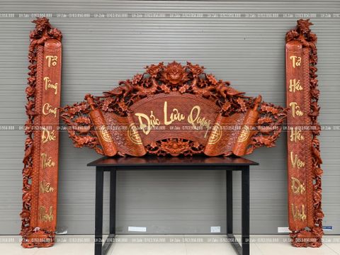 Cuốn Thư Câu Đối Gỗ Hương Đỏ Đức Lưu Quang Chữ Việt Kích Thước Cuốn Thư 197*87*4 - Câu Đối 197*28*4