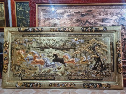 Tranh Mã Đáo Thành Công Kích Thước 230 x120  Đồng Vàng Xước Dát Vàng - Khung Đồng