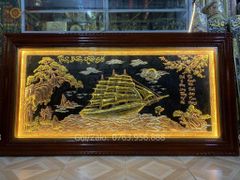 Tranh Thuận Buồm Xuôi Gió Kích Thước 230 x120  Đồng Đỏ Nền Đen Dát Vàng - Khung Sồi