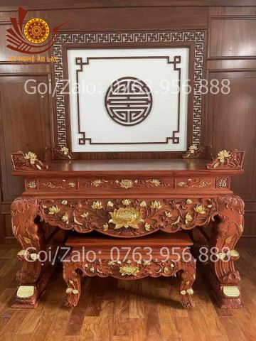 Bàn Thờ Đứng - Án Gian Đục Sen Kích Thước N217*S107*C117 Gỗ Hương Đỏ