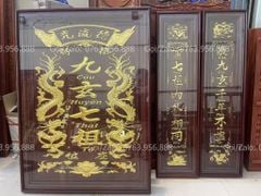 Tranh Thờ Cửu Huyền Thất Tổ Gỗ Kích Thước 150*120 Cm Gỗ Hương Đỏ Khung Kính - Màu Giả Cổ