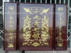 Tranh Thờ Cửu Huyền Thất Tổ Gỗ Kích Thước 150*120 Cm Gỗ Hương Đỏ Khung Kính - Màu Giả Cổ